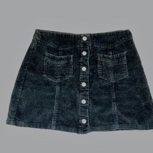 She + Sky Black Corduroy Button Up Mini Skirt
